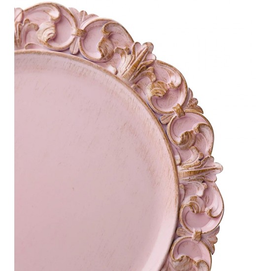 Sousplat 35cm Arabesco Em Plástico Rosa